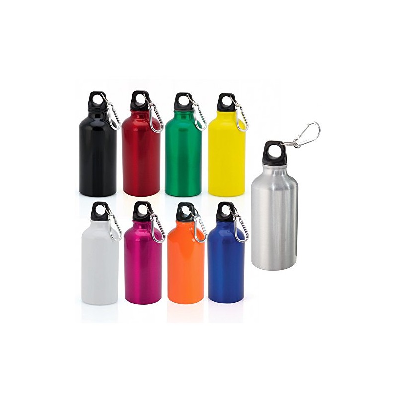 Aluminium Drinking Water Bottle with Screw cap and Carabiner, 400ml