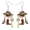 RAIDIN Acrylic Funny Cowboy Cowgirl Boots Hat Dangle Earrings Western