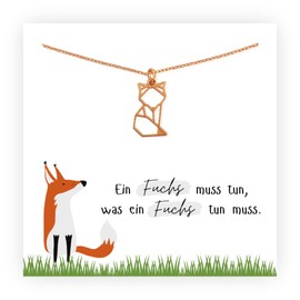 Precious Cut Necklace Fox Love 925 Silver Rose Gold Fox Fox Chain Gift, Silver