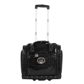 Kathy Van Zeeland Croco PVC Designer Underseat Luggage - 15 Inch Carry On Suitcase for Women- Lightweight Under Seat Bag with 2-Rolling Spinner Wheels (Black)