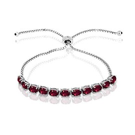 B. BRILLIANT Sterling Silver Synthetic Ruby 6x4mm Oval-cut Adjustable Tennis Stackable Bracelet for Women