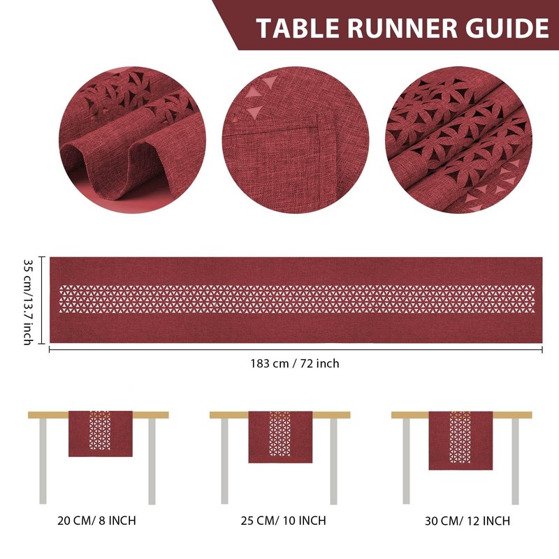 BAZIOE Linen Table Runner - Modern Red Washable Table Decoration