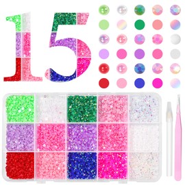 Colorful Resin Jelly Rhinestones for Crafting, Flatback Nail Pearl and Mixed-Color 3mm Flatback Gems for Diamond Art, Bedazzling Crystal with Pickup Tool for DIY Crafts Clothing Shoes Fabric Nail Art