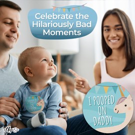Hilarante paquete de 30 calcomanías y calcomanías para bebé azul y verde de 4 pulgadas. Juego de regalo de baby shower súper divertido regalo para nuevos padres, madres y papás. Accesorio para fotos para el primer año de tu bebé