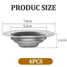 WOLMIK Drain Strainer Stainless Steel Rustproof Set of 4, 7.8 cm Hair Strainer Shower, Sink Strainer for Kitchen