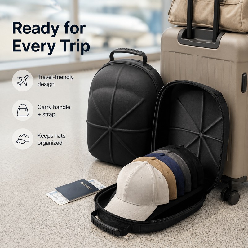 6-Cap Baseball Hat Travel Case with Hard EVA Shell, Portable