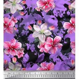 Soimoi Purple Moss Georgette Fabric Leaves & Floral Print Fabric by The Yard 42 Inch Wide