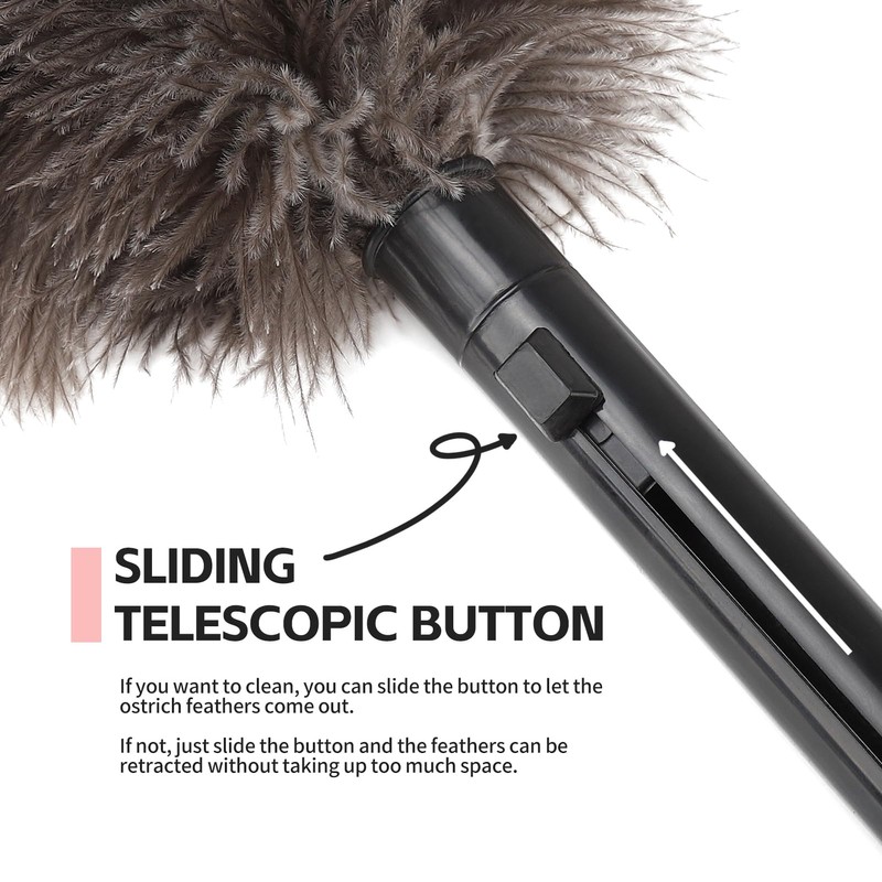 Retractable Feather Duster-Genuine Ostrich Feathers,Anti-Static,Reusable Eco-Friendly Handheld Cleaning for Keyboard,Home,Car,Office(10