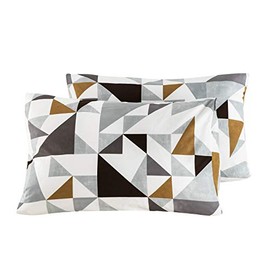 SUSYBAO 100% Cotton Pillowcases Queen Size Set of 2 Gray Triangle Geometric Print Bed Pillow Covers Envelope Closure End Pillow Protectors Hotel Quality Soft Durable Easy Care, 20 in x 26 in