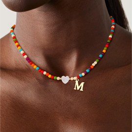 Fohufo Teen Girl Gifts Trendy Stuff - Colorful Initial Necklaces for Girls Letter Necklace for Women Girl, Boho Beaded Necklace, Birthday Gifts Christmas Gift for Girls Jewelry - Letter M