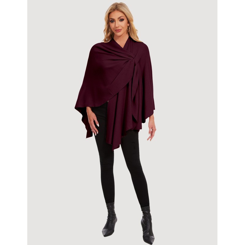 PULI Womens Elegant Cross Front Shawl Wraps Knitted Ponchos Cape