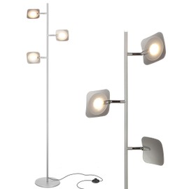 Brightech Tree Floor Lamp for Living Rooms & Offices, Dimmable Standing Lamp for Bedroom Reading, LED Spotlight Floor Lamp, Tall Lamp with Adjustable Panels for Minimal Space Use - Silver