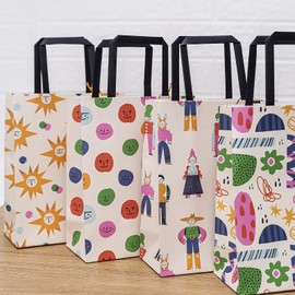 LeZakaa 10" Medium Gift Bags with Tags and Tissue Paper, 4 Pack with Cartoon Design for Birthdays, Graduation or Any Occasion