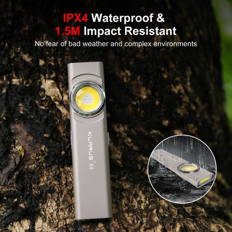 klarus E5 Pocket Flashlight, Rechargeable EDC Flashlight, Super Slim Flat