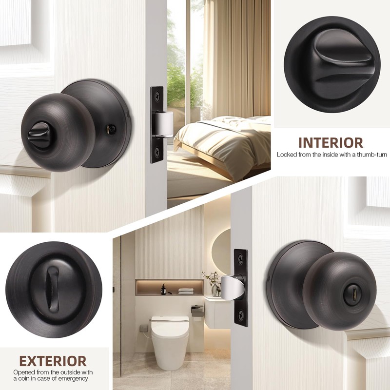 GOBEKOR 10 Pack Interior Privacy Door Knobs Oil Rubbed Bronze