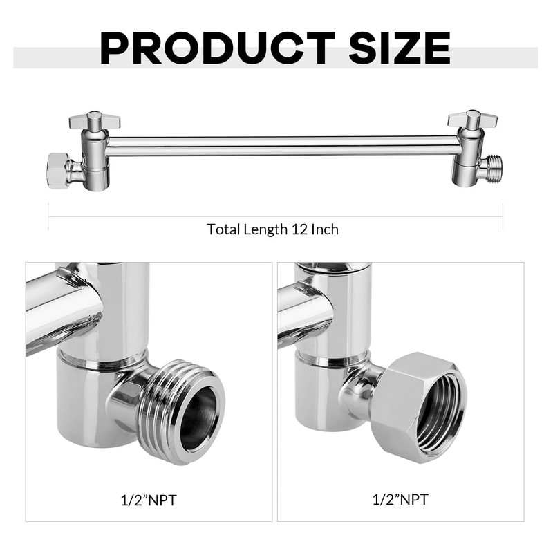 Hoozivt Stainless Steel Adjustable Shower Extension Arm, 12 In, Chrome