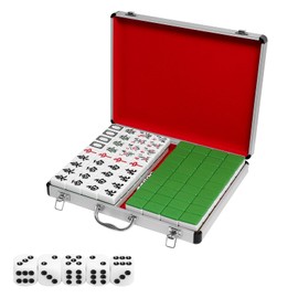 Chinese Mahjong Set Portable Mahjong Tiles Set Contains 144 Pieces Of 1.5 Inch Large Mahjong Tiles With Silver Mahjong Carrying Case, Suitable For Mahjong Free Games On Automatic Mahjong Table (Green)
