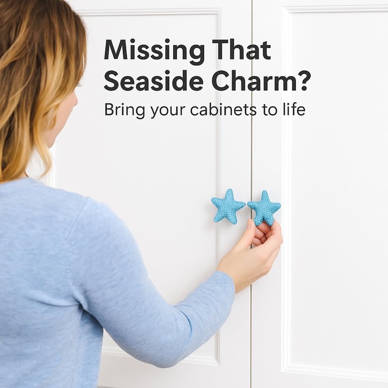 Seaside Themed Starfish Drawer Knobs Set of 4, 3.4cm Blue