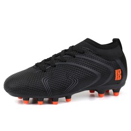 brooman Kids Firm Ground Soccer Cleats Boys Girls Outdoor Football Shoes (2,Black)