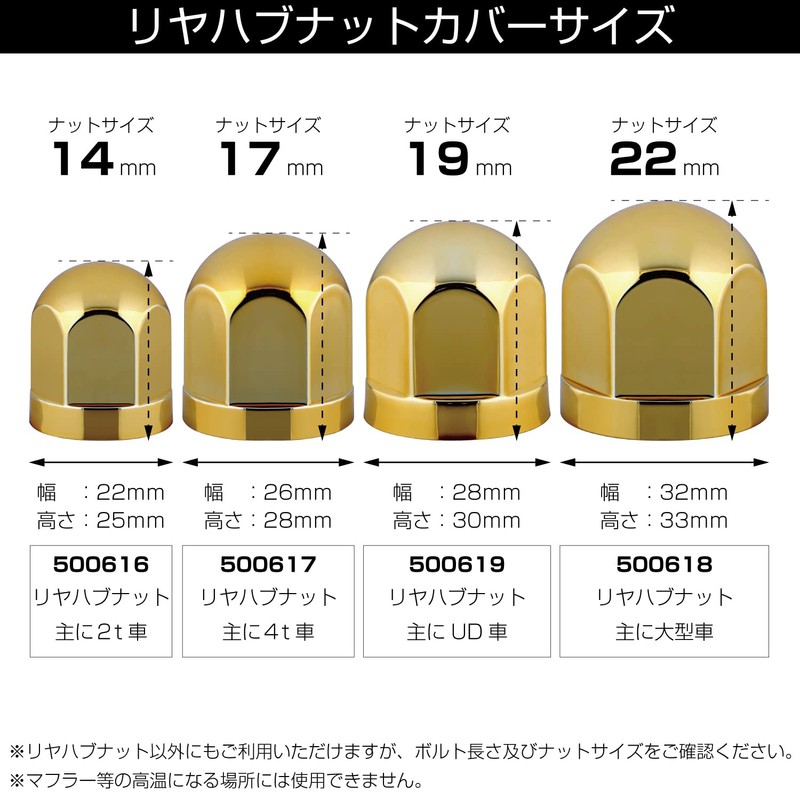 Jet Inoue 500618 Round Hub Nut Cover, Gold, 0.8 inches