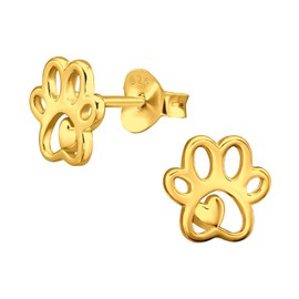 FIVE-D Earrings Paw Dog 925 Sterling Silver Gold Children Women Girls, Sterling Silver
