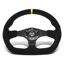 NRG Innovations NRG-RST-024MB-S-Y Reinforced Steering Wheel - 320mm Sport Suede Flat Bottom with Yellow Center Mark