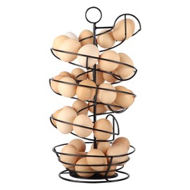 QUTREY Black Metal Egg Skelter with Storage Basket, Spiral Design Egg Holder for Large Egg for Countertop, Kitchen