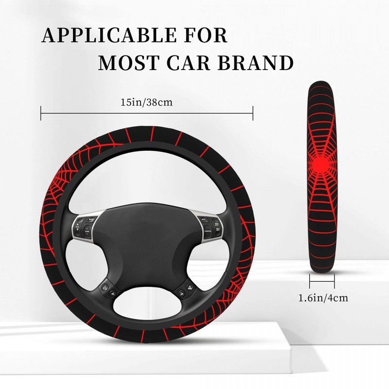 Black Spider Web Steering Wheel Cover with 2PCS Car Coasters