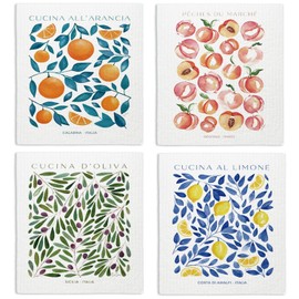 LARTSFRO Swedish Dishcloths for Kitchen, Papaya Reusable Paper Towels Washable, Cucina Doliva Oranges Peach Lemon Swedish DishCloths for Friut, 4 Pack Dish Towels for Kitchen