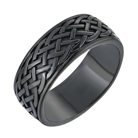 YL Men's Twisted Knot Rings Titanium Steel Celtic Knot Ring Black Plated Infinity Wedding Band Vintage Statement Jewelry-size8