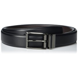 Perry Ellis Men's Reversible Leather Belt with Stitch and Carbon Fiber Keeper, Blk20, 36