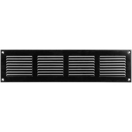 Vent Systems 16'' x 4'' Inch (Overall Dimensions) Black Metal Air Vent Cover - Louvered Rectangular Return Grill with Built-in Protective Mesh Screen - HVAC Ventilation Grille for Home Improvement