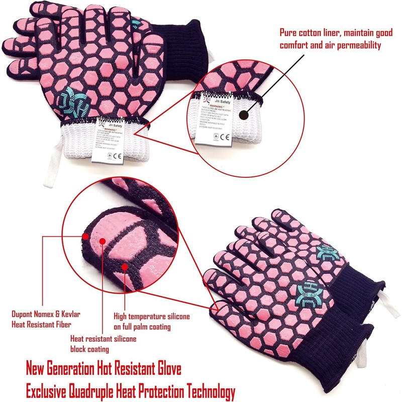 J H Heat Resistant Oven Glove:EN407 Certified 932 °F, 2