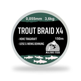 Major Fish Trout Braid 4-Way Braided Line Trout Ultralight 150 Metres 0.055-3.6 kg - Moss Green