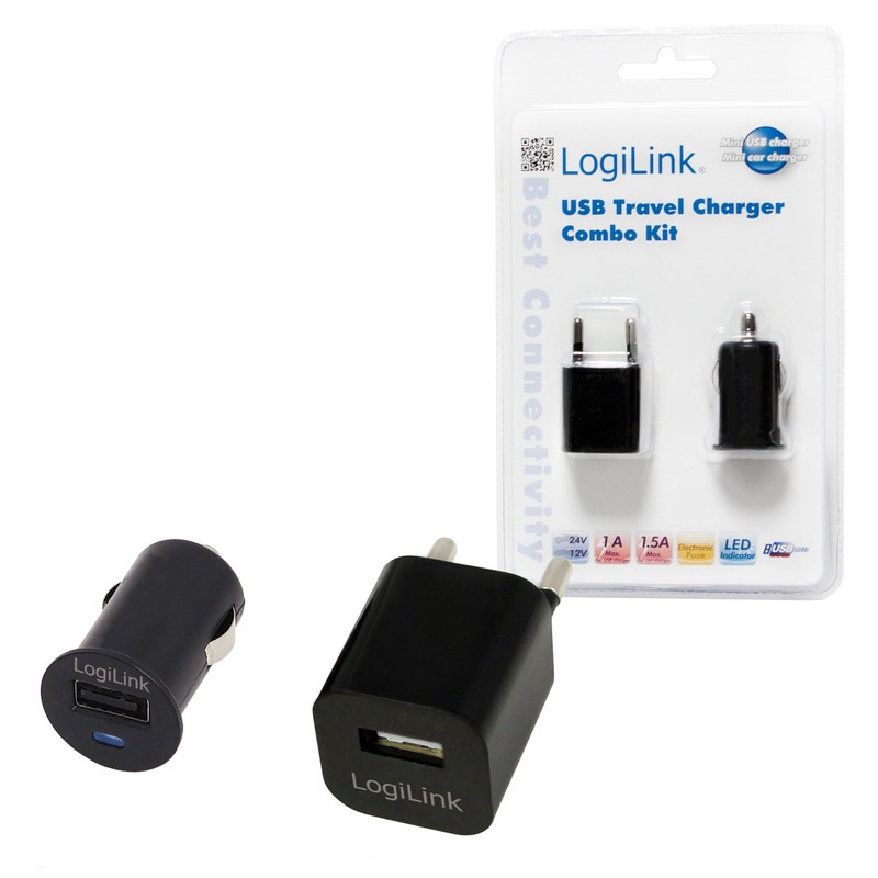 LogiLink PA0076 USB-Reiseadapter Set schwarz