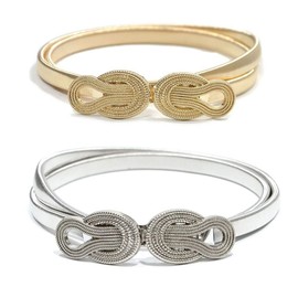 2 cinturones elásticos para mujer, para vestidos, ajustados, delgados, de color dorado/plateado, para mujer, Dorado; plateado, Talla única