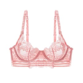 Women's Lace Balconette Bra Underwire Non-Padded Soft Cup Comfort Everyday Bras(Pink,36B)