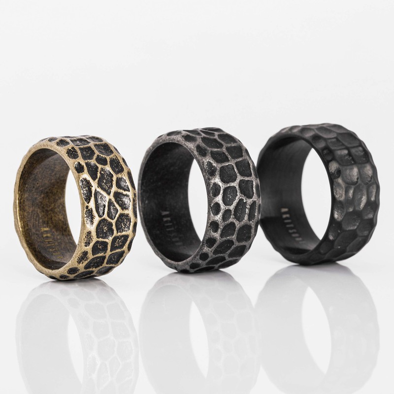 Akitsune Terra Ring | Rock Granite Hammered Ring Men's Stainless