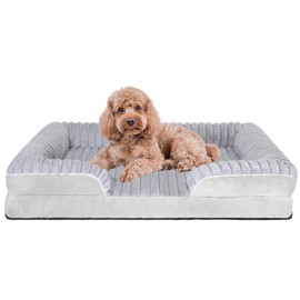 Orthopedic Dog Bed for Large Medium Sized, Washable Memory Foam Large Dog Bed Premium Soft Corduroy Fleece, Durable Medium Pet Sofa with Removable Cover, Washable Waterproof Pet Couch Beds(Grey, L)