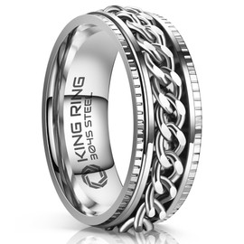 King Ring 8mm Super Spinner Ring – Premium Stainless Steel Fidget Ring for Men & Women K06 – Silver 8