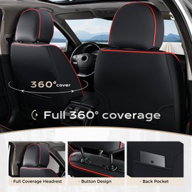 Coverado Car Seat Covers, Front Covers for Cars, Car Seat Cover Front Seats, Automotive Seat Cover, Waterproof, Leather Car Seat Cushion, Universal Interior Seat Protectors for Most Cars Black-Redline
