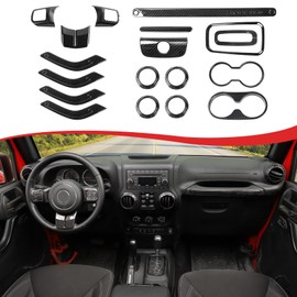 CheroCar 18PCS Interior Trim Kit for Jeep Wrangler JK JKU 2011-2018 4 Door,Steering Wheel Cover, Air Conditioning Vent Trim Cup Holder Cover,Gear Shift Knobs Frame,Carbon Fiber…