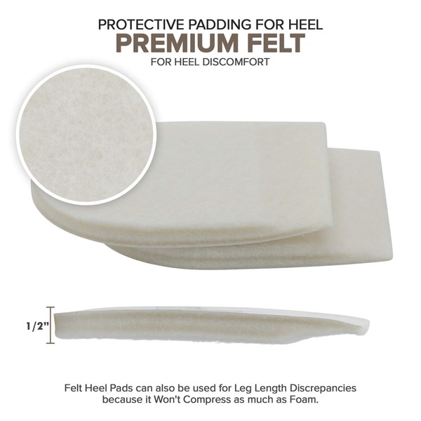 Felt Heel Cushion Pad 1/2" with Adhesive for Pain Relief - 4 Pairs (8 Pieces)