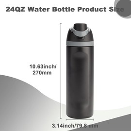 24oz Insulated Water Bottle,Stainless Steel Metal Water Bottle with Straw,Leak Proof,Double Wall Vacuum Water Bottle for Hiking,Gym and Sports,Pink (Black)