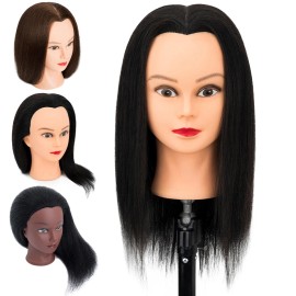 S-noilite 100% Human Hair Mannequin Head Hairdresser Mannequin Manikin Hairstyling+Ho - 100% Human Hair, 18inch, Black