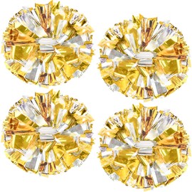 4Pcs Upgraded 12inch Metallic Cheerleading Pom Poms, HOLENGS Cheerleader Pompoms Cheer Poms for Kids Adults, Cheering Squad Pompoms for School Sports Games Dance Party (Gold and Silver)