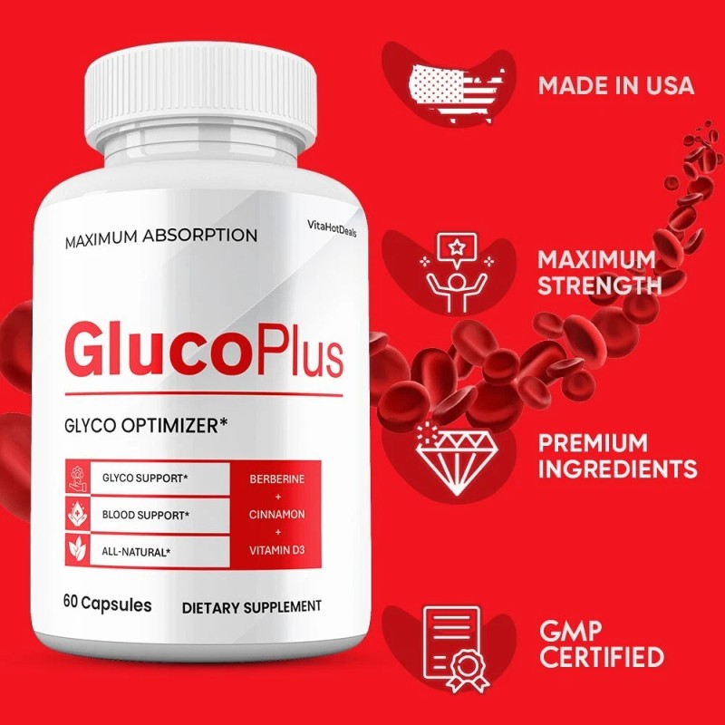 GlucoPlus Blood Optimizer Capsules, Max Strength, Gluco Plus Pills (3