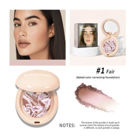 Baked Powder Foundation-Fair Shade, Color Correcting Buildable Light to Medium Coverage Baked Foundation for Mature Skin, Long Lasting Mineral Powder foundation - Based Formula (Fair)