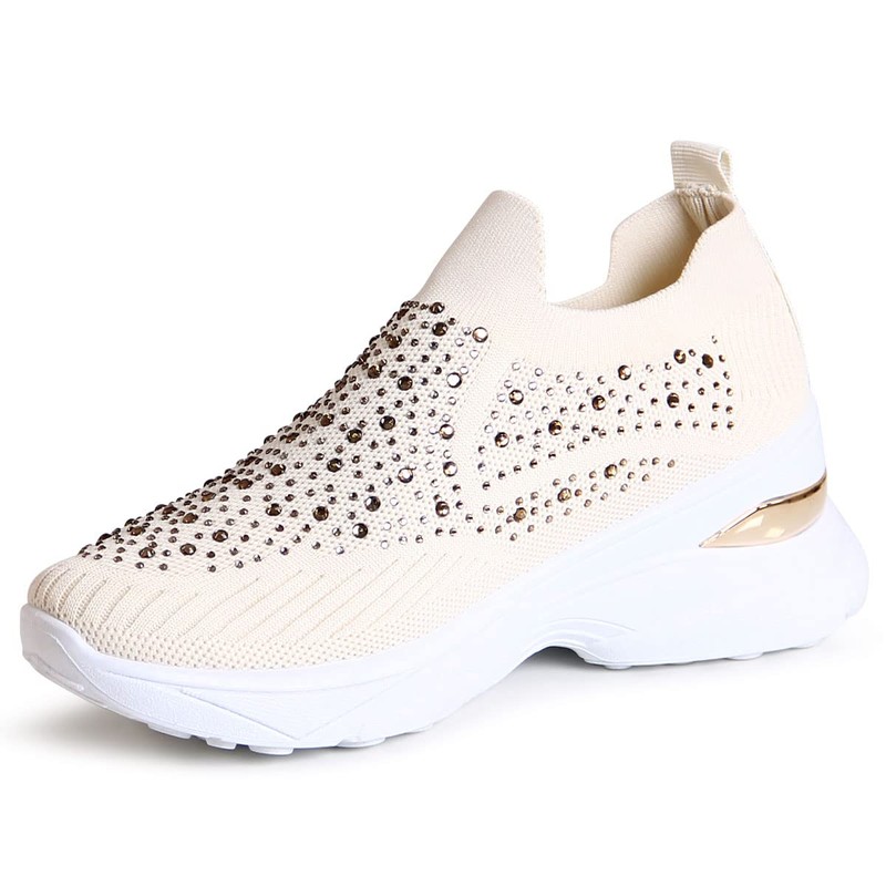 topschuhe24 2734 Women's Platform Trainers Glitter Light Slippers, beige