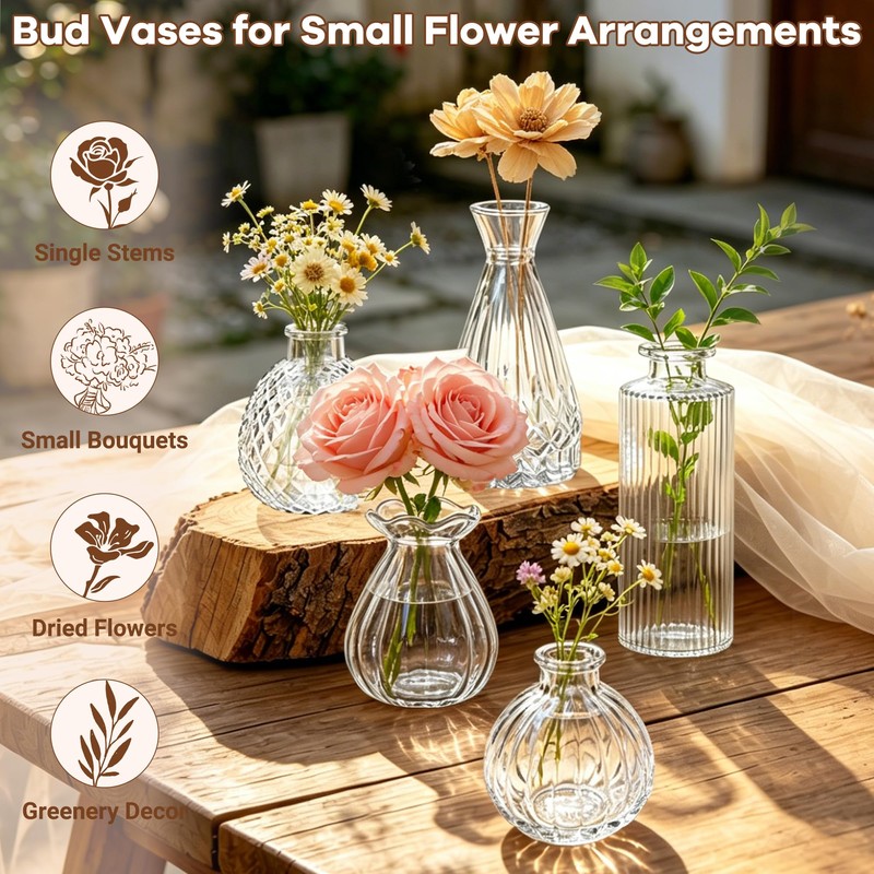 HTTBEIZI 40 Pack Glass Bud Vases in Bulk, Clear Small